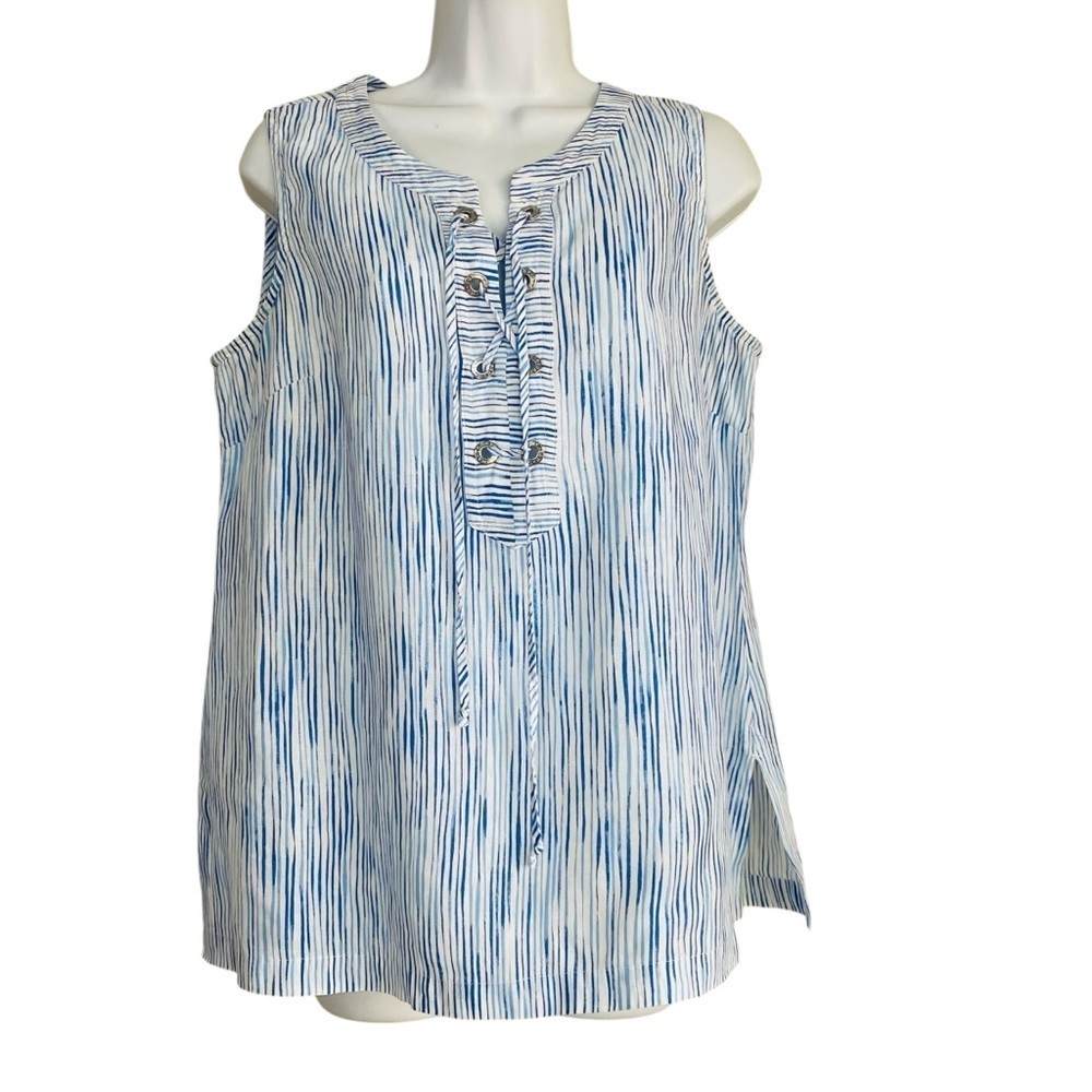 Tommy Bahama Vitamin Sea Linen Blue/White Striped Top Size S
